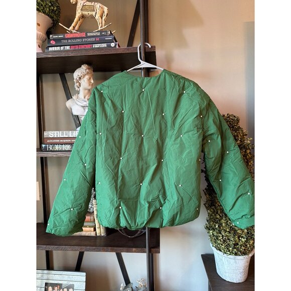 SLEEPER Puffer Jacket With Pearl Details Green Womens Size Small Medium - Picture 9 of 11